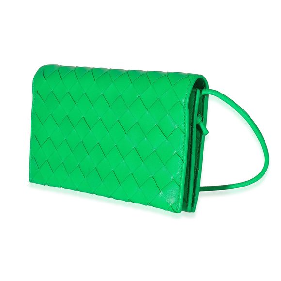 Bottega Veneta Parakeet Intrecciato Leather Wallet On Strap - Picture 2 of 8